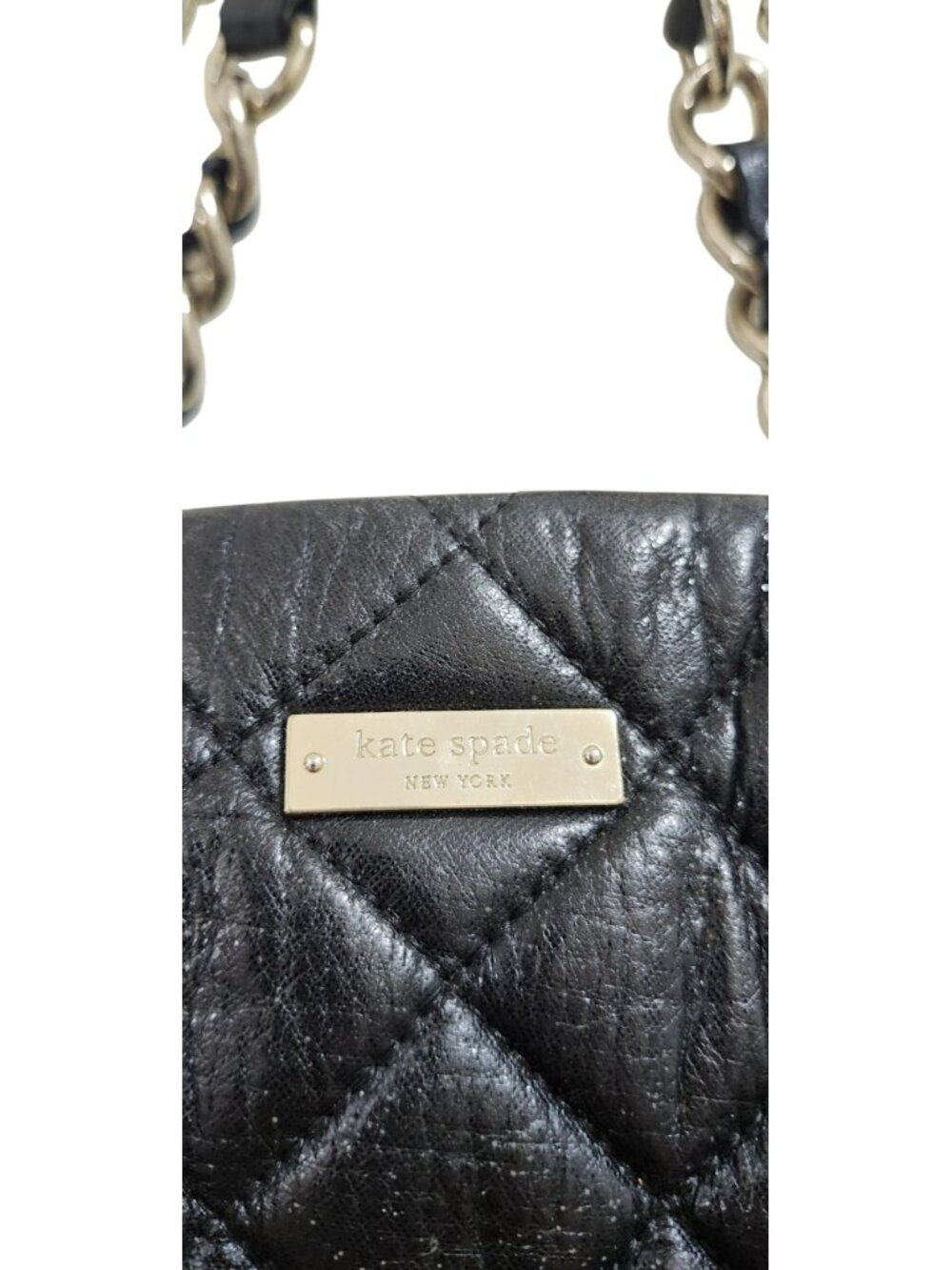 Kate Spade New York Black Quilted Leather Chain Shoulder Tote Bag Gold Tone - Picture 4 of 13